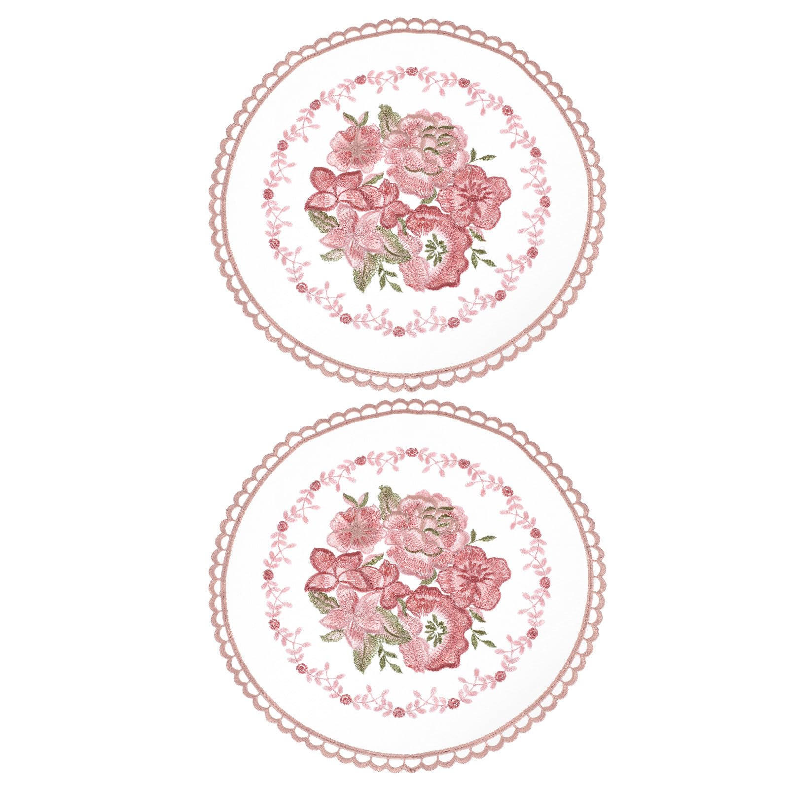 Lot de 2 napperons en dentelle brodée rose poudré 27x27 cm pour table uxcell