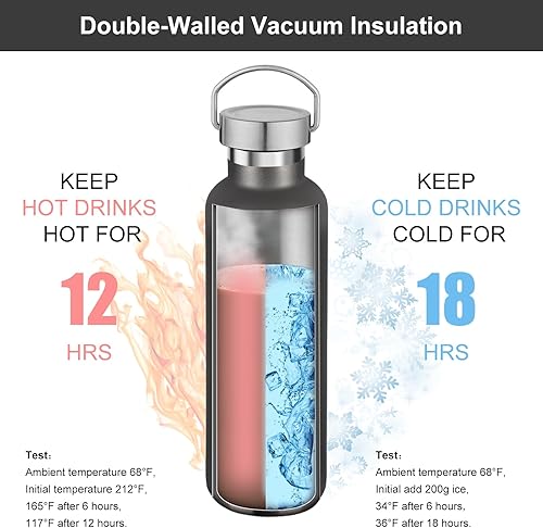 Miniatura 3 de Volhoply - Botella de agua aislada de 24 onzas con boca estándar, con tapa combinada de plástico y acero inoxidable, botellas de agua aisladas al