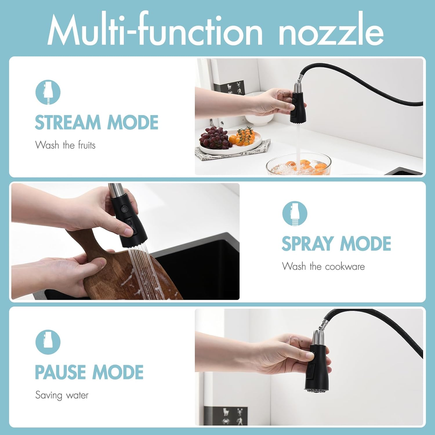 GIMILI Black Kitchen Faucet with Pull Down Sprayer Single Hole Kitchen Sink Faucet Suitable for Farmhouses RV Laundry Room Outdoor and Campers - Image 4