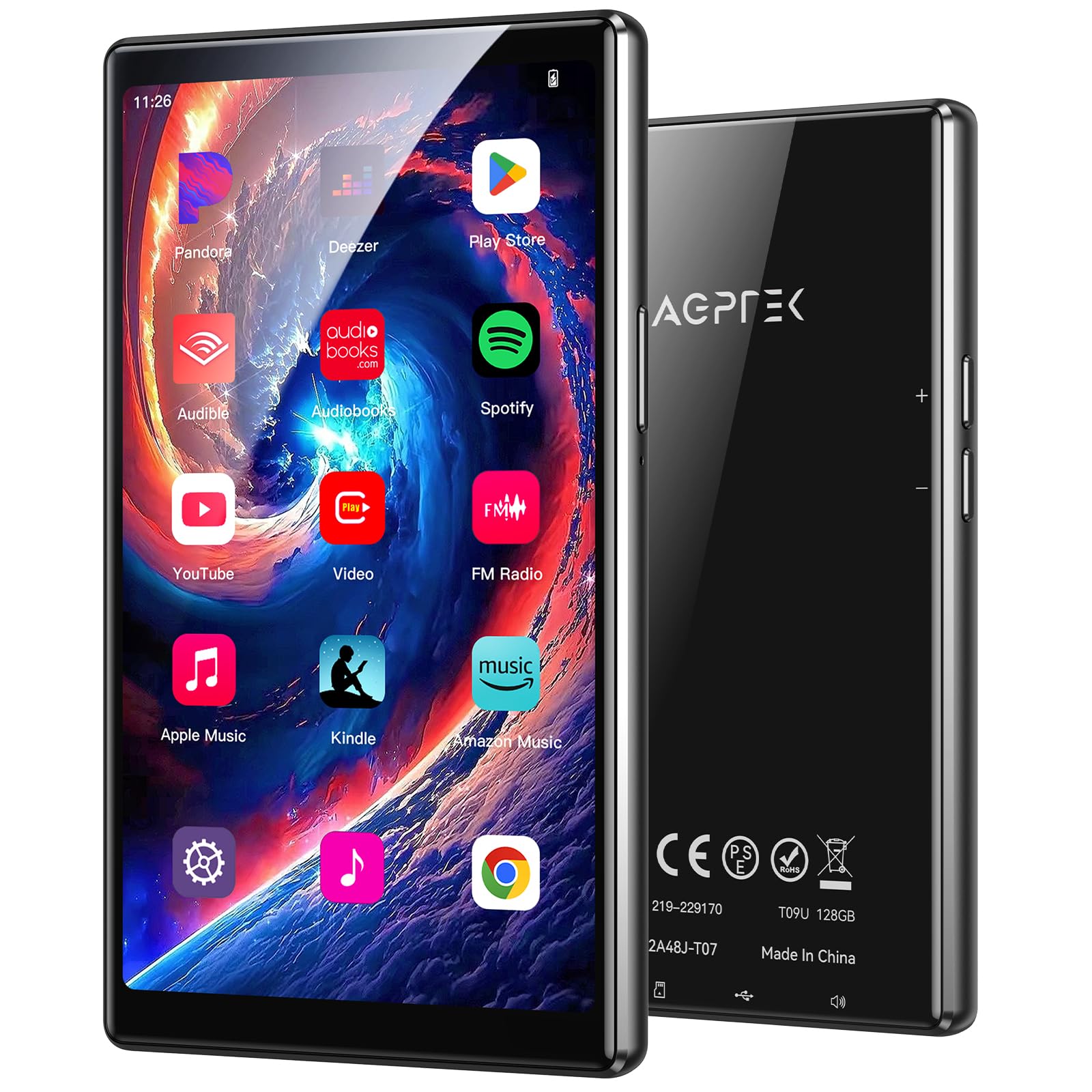AGPTEK 5 128GB MP3 Player with Bluetooth and WiFi T09 Touch Screen Andriod 13 Music Player with Spotify