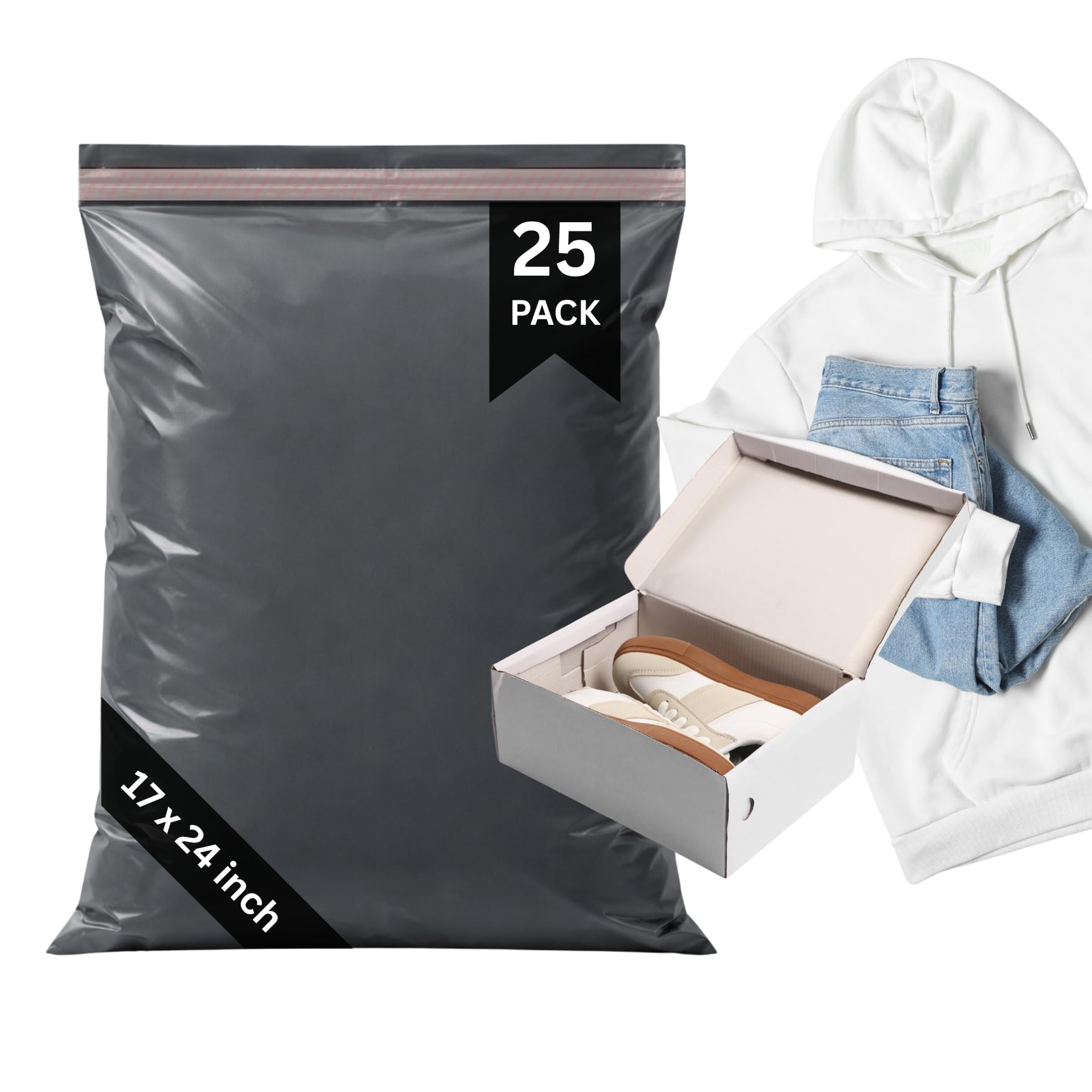 HNTR® 17 x 24 Large Postage Bags For Clothes Vinted | 25 Pack | 60 Micron | Permanent Self-Seal