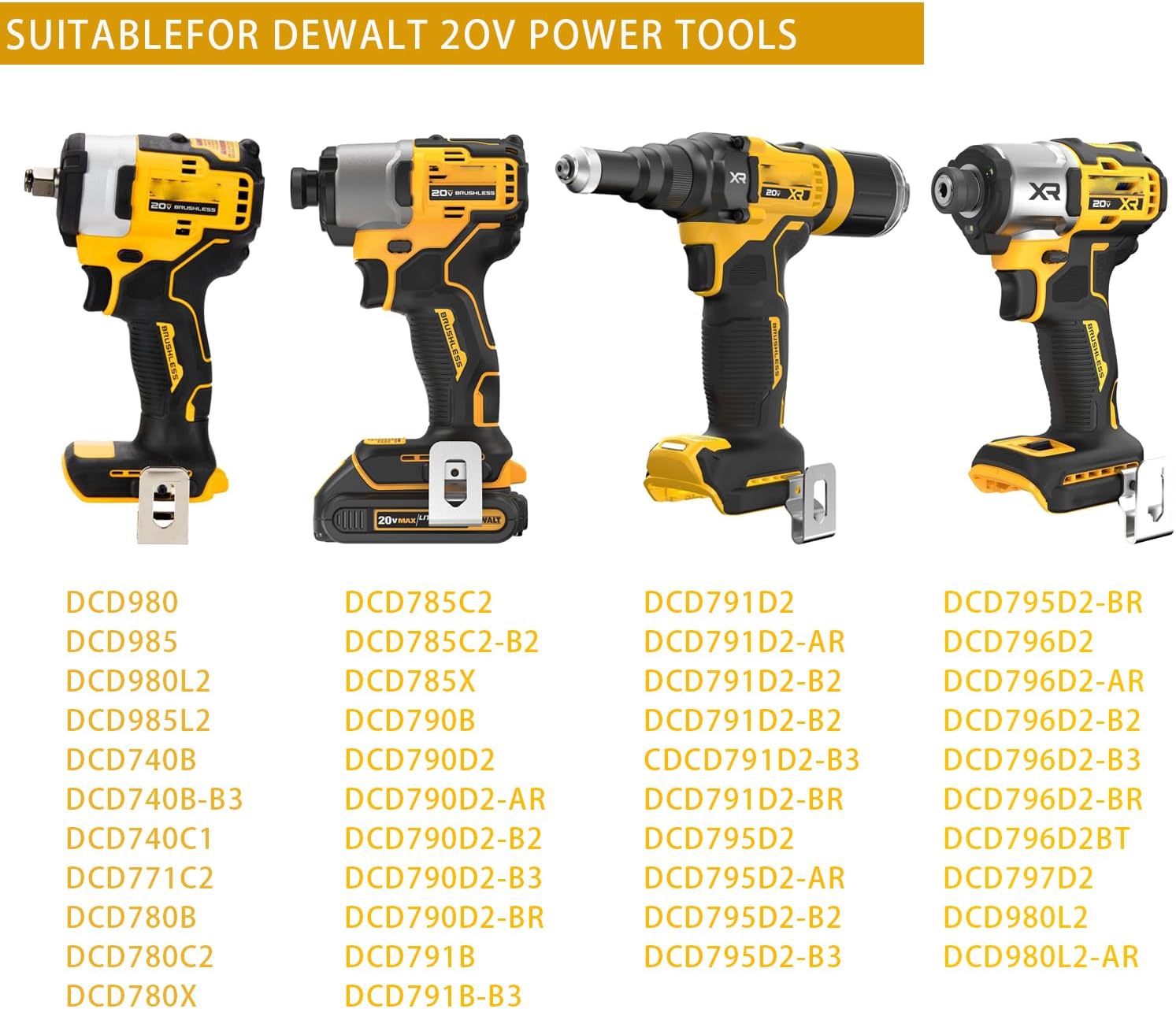 Belt Clips for Dewalt Replacement Drill Tool Clips Hook Kit Fit Dewalt N268241 for 20V Power Tools DCD980 DCD985 DCD980L2 DCD985L2（ 2 Set)