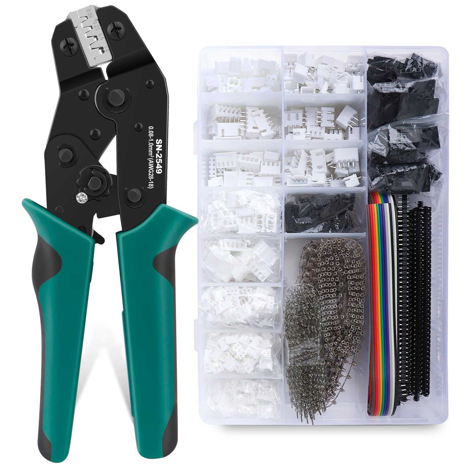 Crimping Tool Set, SN-2549 Ratcheting Crimper 0.08-1.0mm²(AWG28-18) with 2316pcs 2.54mm Dupont/JST-XH/PH Connector Kit, Wire Crimper for DIY Electronics, 3D Printer, RC, Automotive Wiring