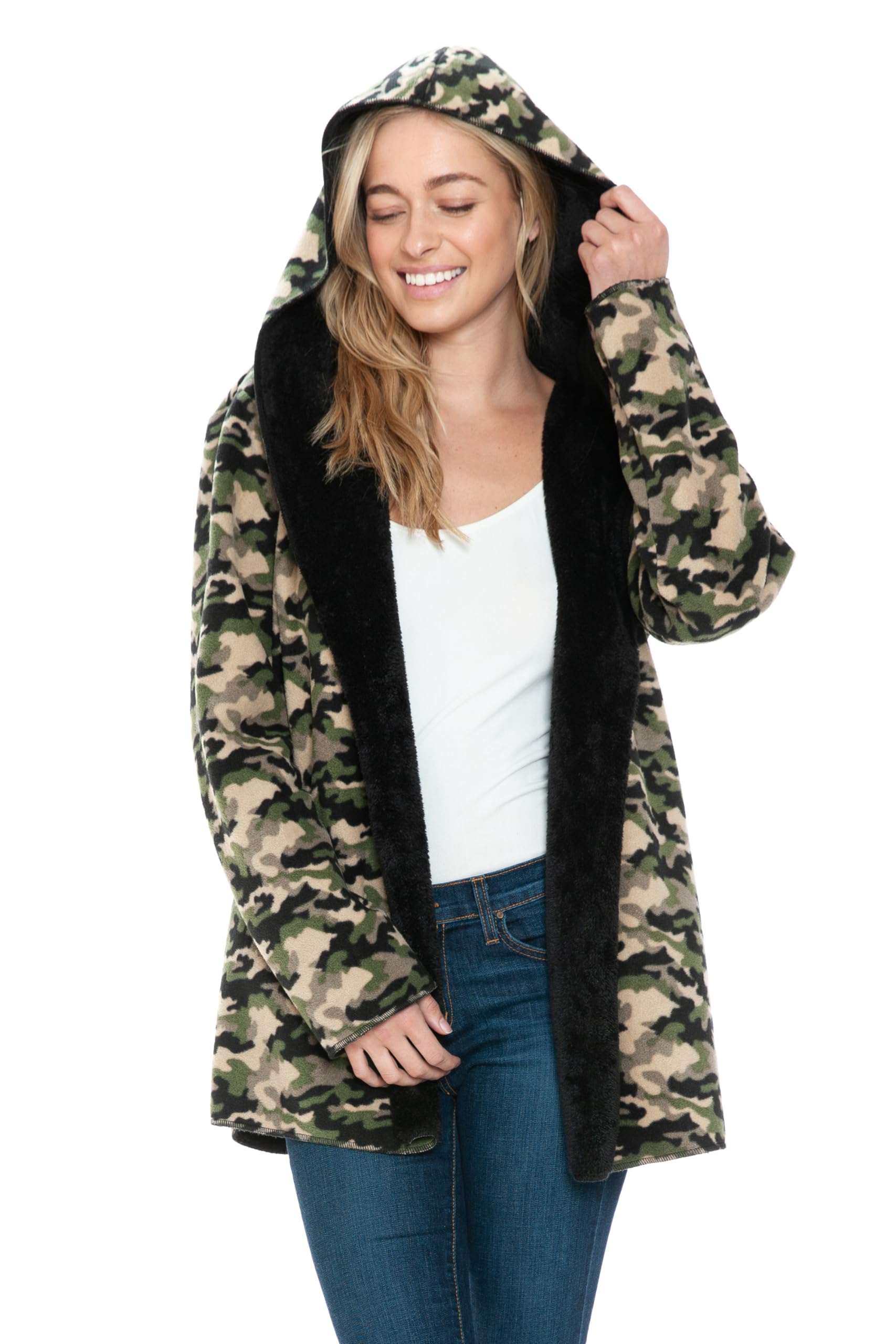Safus Wearable Blanket Hoodie in Thick Fleece Jacket with Pocket - Green Camo - Large Size - for Women and Men, Warm and Cozy