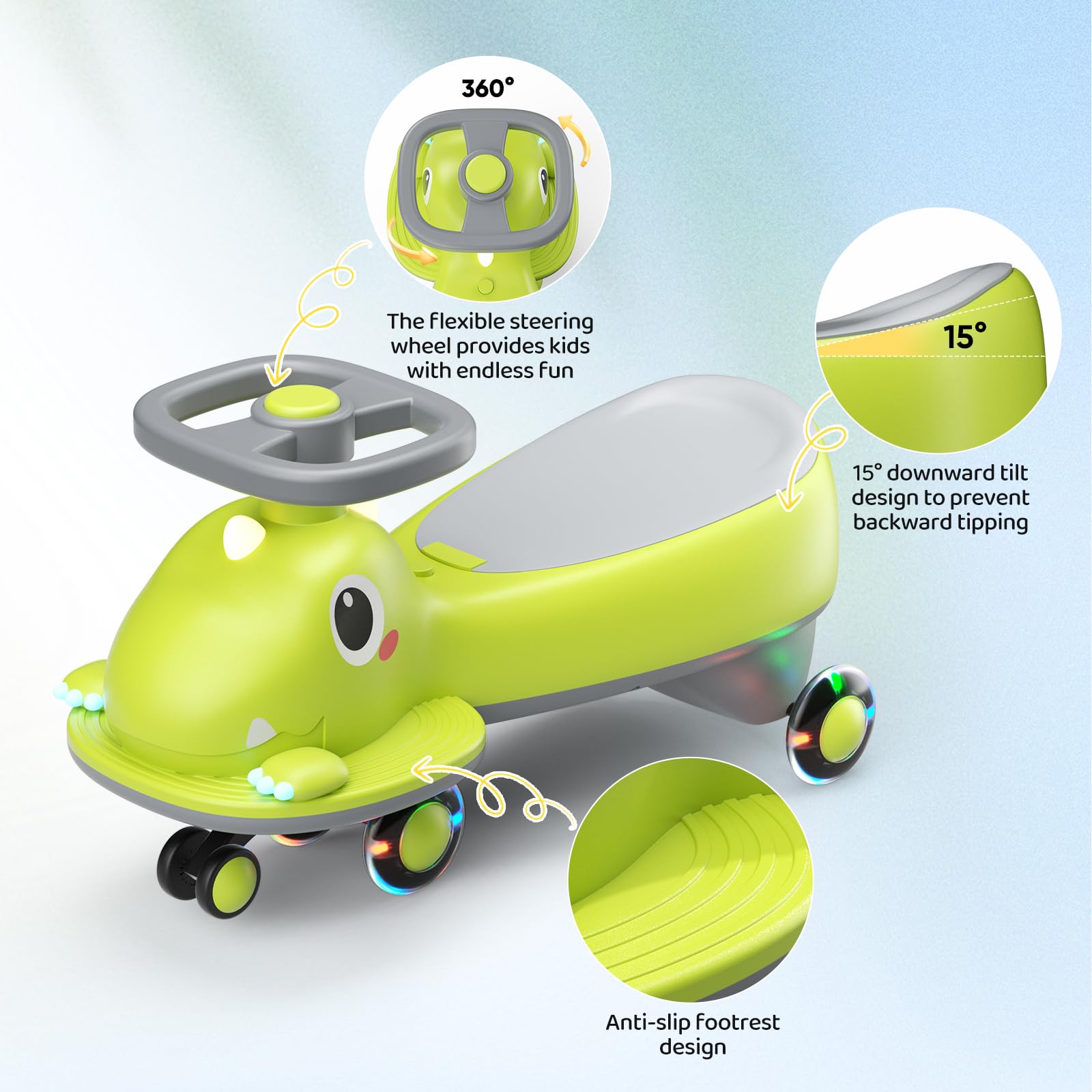 Coche de Bebé con Volante 360°, Coche Deslizador con Música y Ruedas Brillantes para Niños Pequeños, Asiento de Seguridad, Regalo 1-3 Años