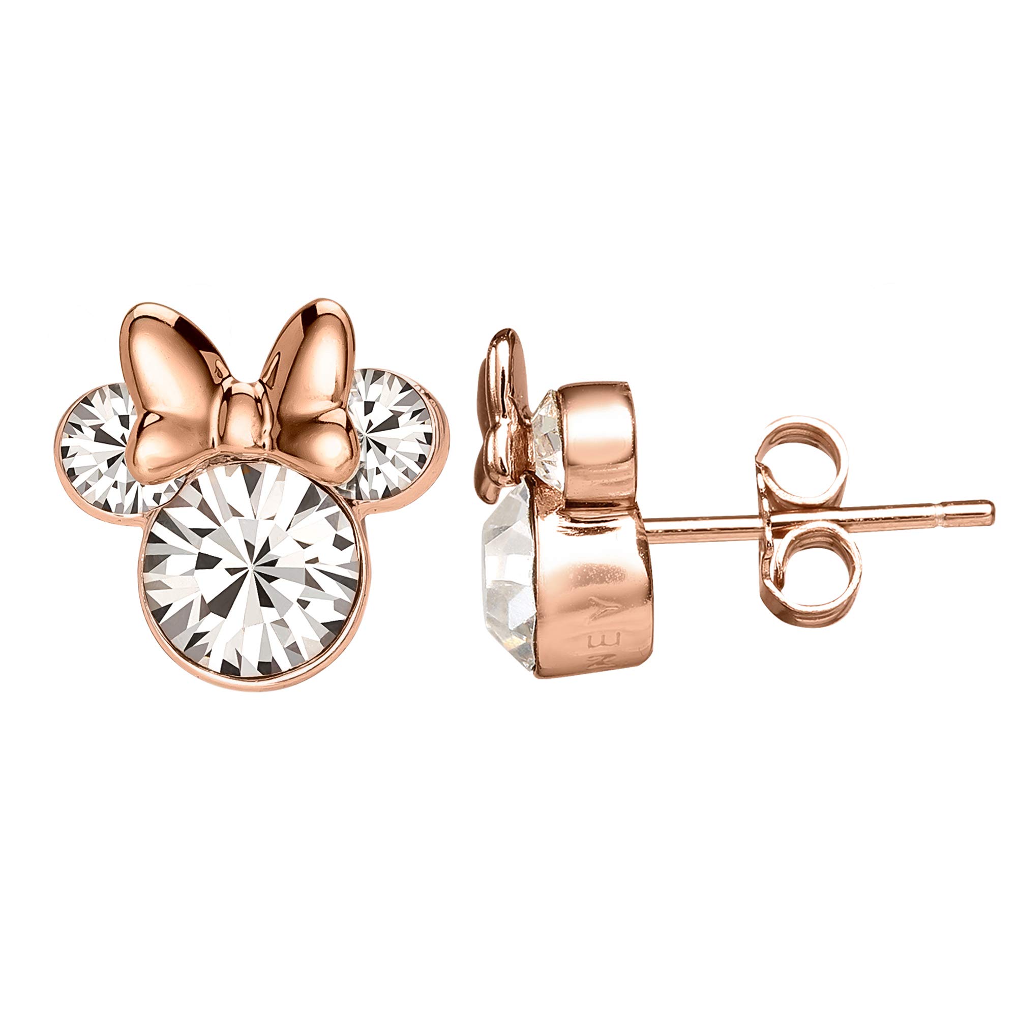 Disney Minnie Mouse Damen-Ohrstecker, Sterling-Silber 925 Zirkonia und rote Emaille-Schleife