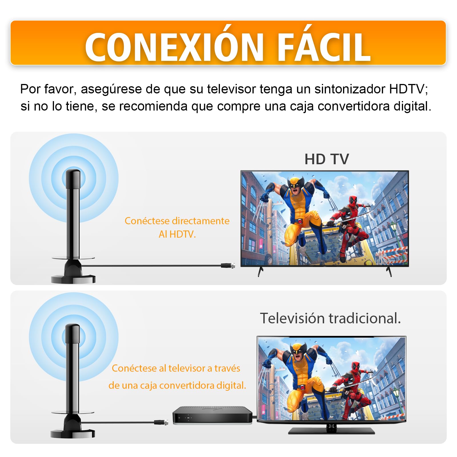 Antena TV Interior Potente con Amplificador – Antena TDT HD 4K/1080p, Recepción 360° Estable, Base Magnética Fuerte, Instalación Rápida, Compatible DVB-T2/DVB-T, Sin Suscripción