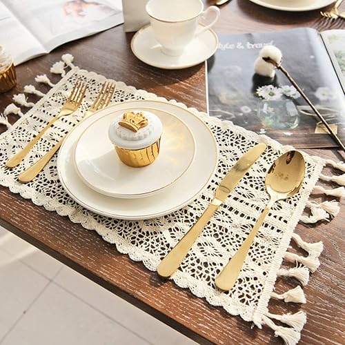 Miniatura 6 de Amosfun Tapete de mesa de macramé estilo occidental bohemio para decoración de mesa de boda (9.4 x 15.7 in), 2 unidades