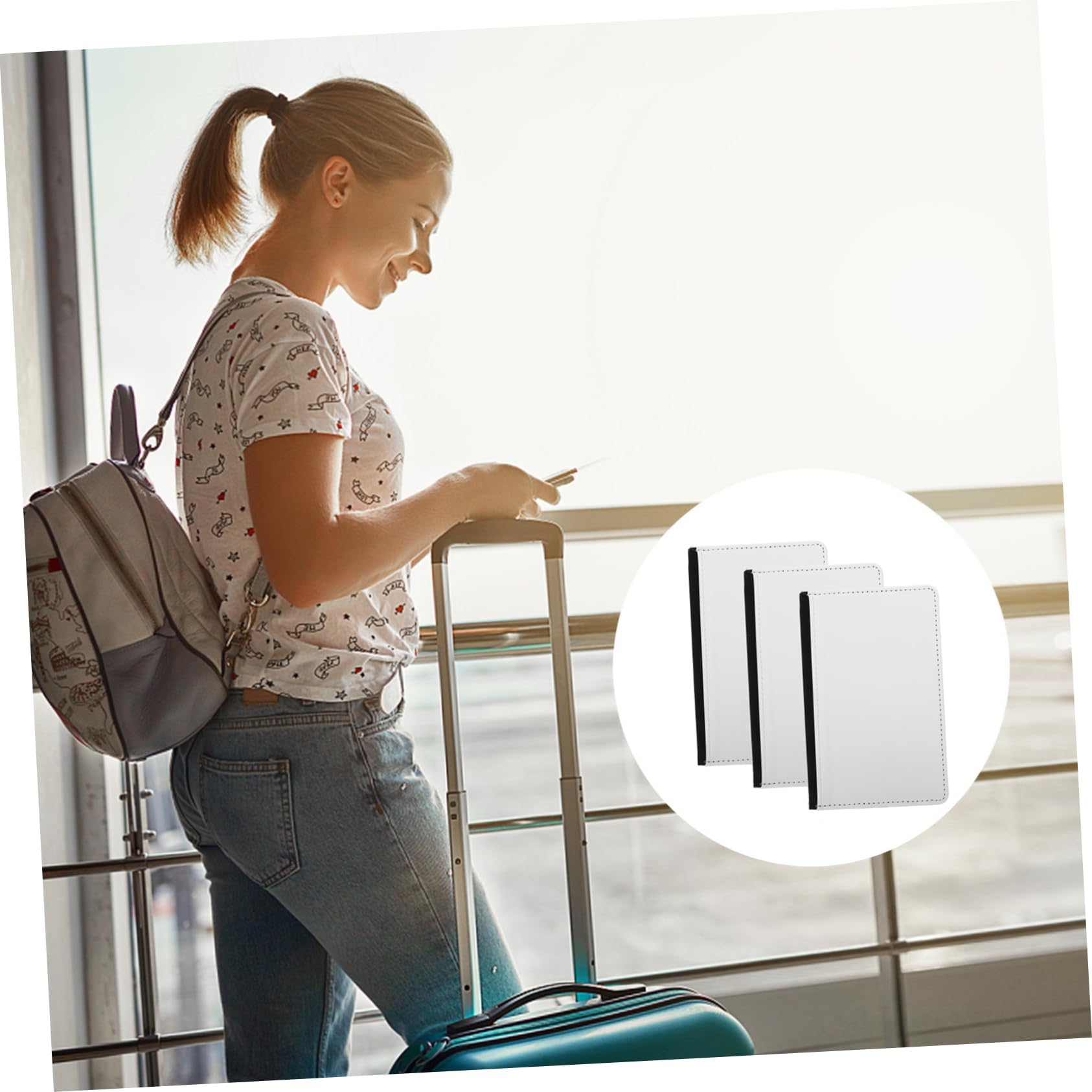 Viaggio in Pelle Pu Porta Carte e Titolare del Passaporto Set da 3 Pezzi Decorazione Termica, Custodia Porta Documenti Multifunzione per Viaggi e Impiego Quotidiano