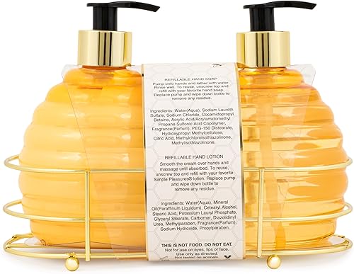 Miniatura 4 de Simple Pleasures Beehive - Paquete de 2 dispensadores de jabón líquido con aroma a limón dulce miel  Bombas de mano decorativas recargables de