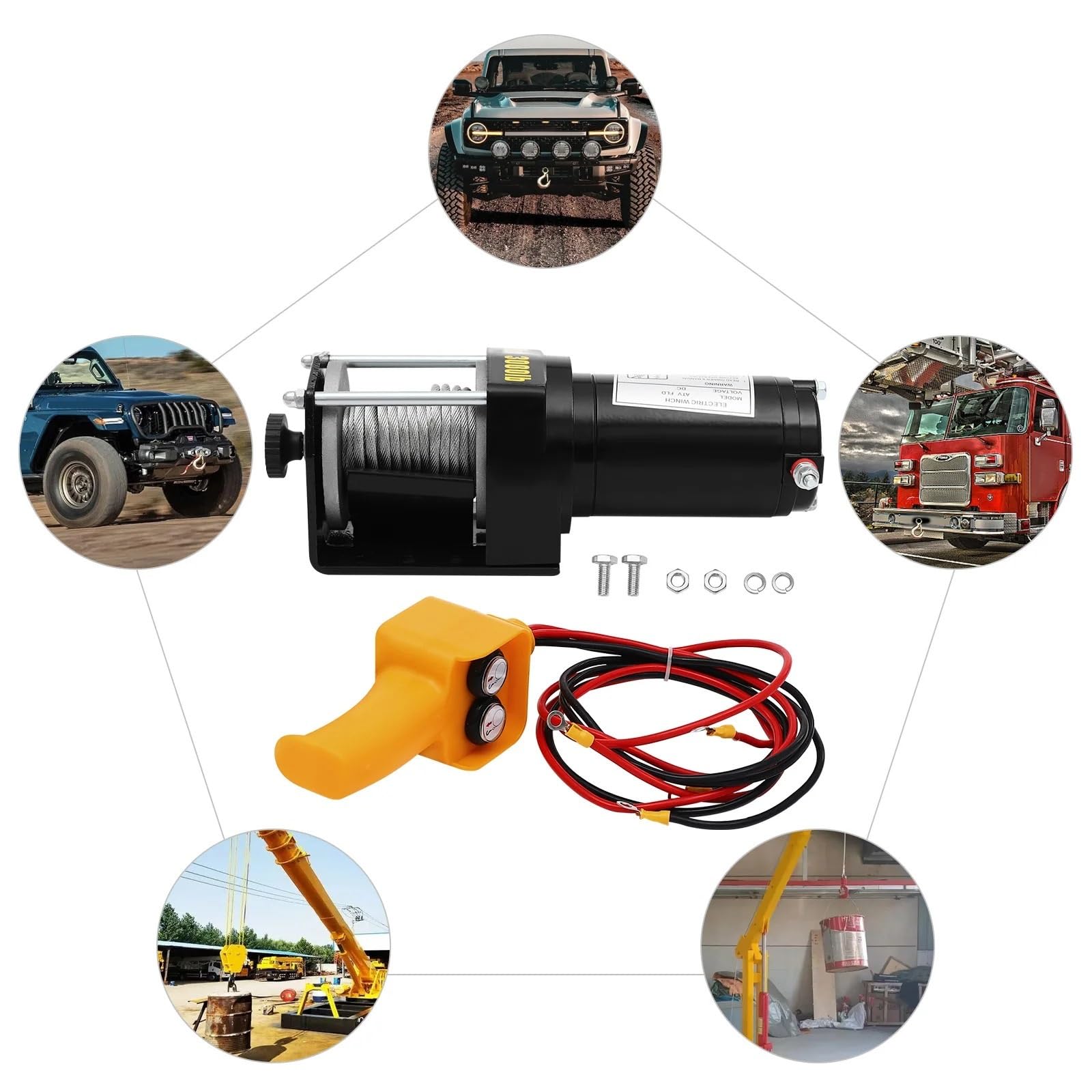 Argani elettrici Cavo per gru di sollevamento DC 12V per verricello elettrico da 3000 libbre con controllo cablato 0,55KW per ATV, UTV, camion, corse Gru e paranchi a trazione