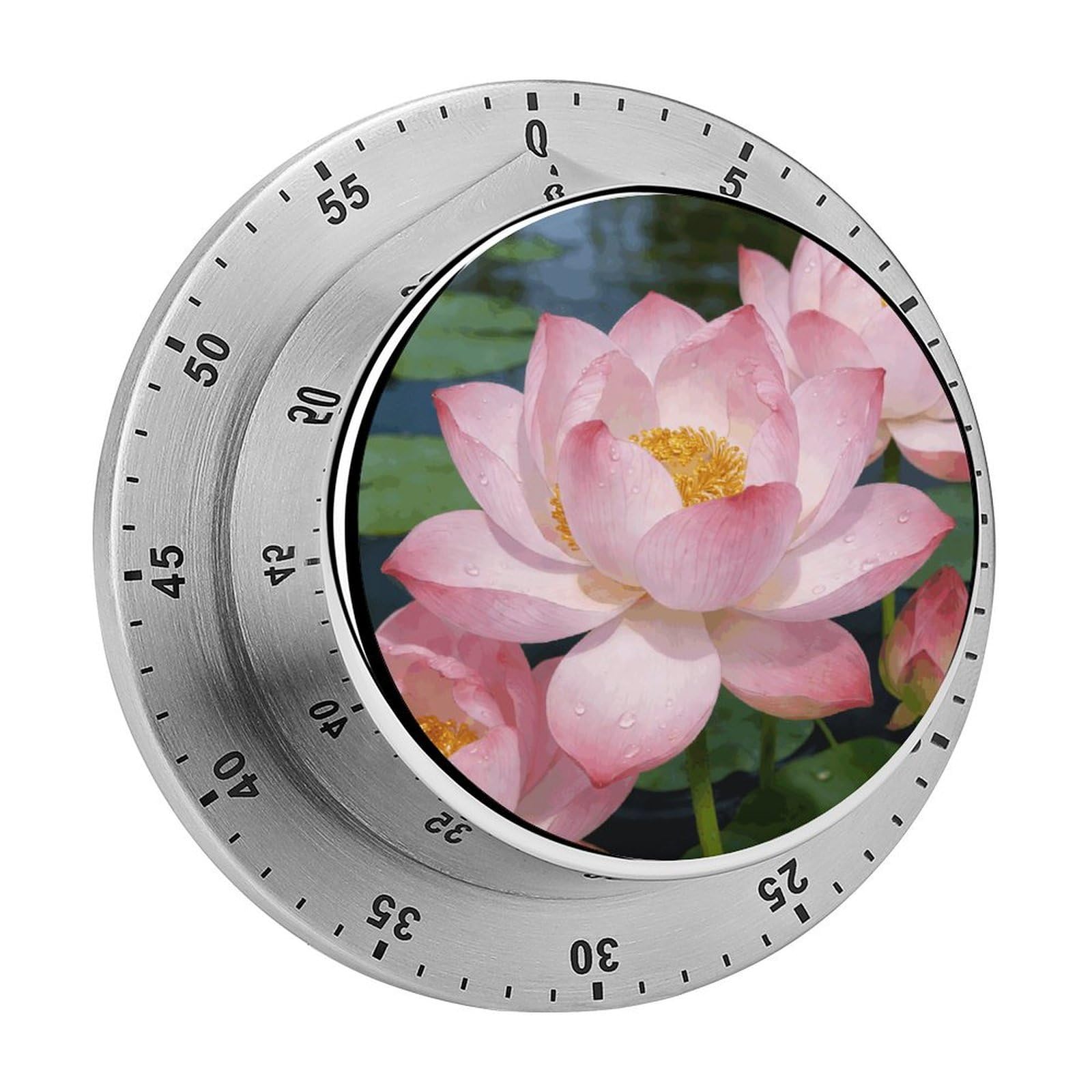 Clear Lotus with Dew Timer Exquisite Stainless Steel Body Desk Visual Timer with Loud Alarm 60-Minute Mechanical Countdown Timers Magnetic Backing Cooking Kitchen Timers for Work