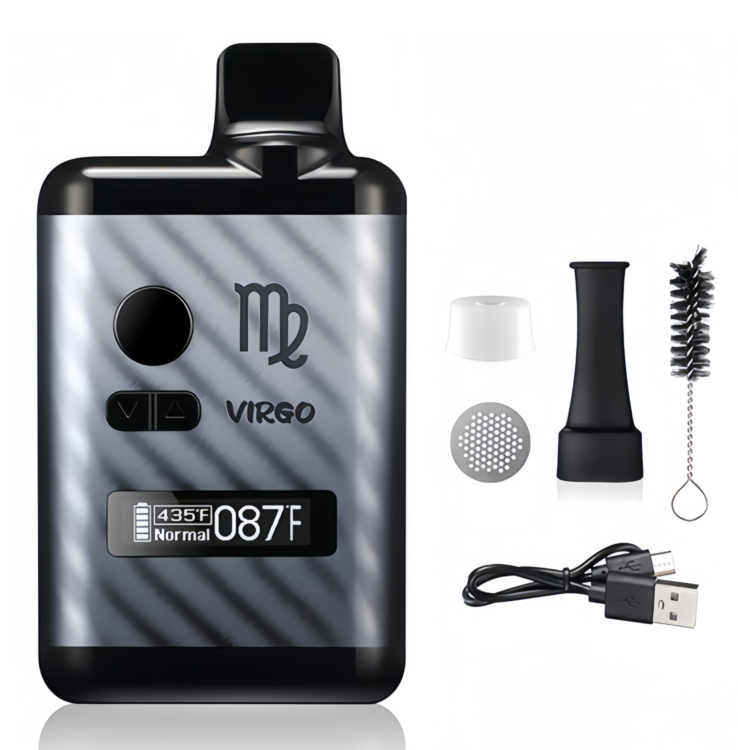 Vaporisateur Virgo pour herbes sèches, chambre chauffante en céramique, affichage OLED et contrôle de la température (gris)