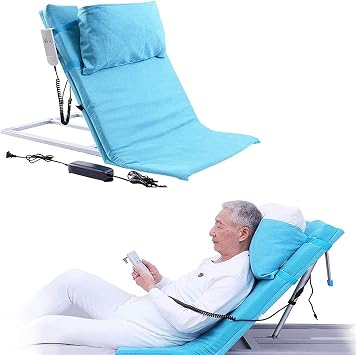 Electric Backrest for Elderly, Medical Pillow Lifter, Adjustable Electric Backrest Lift for Bed with Electric Pump System and Mattress Cover,Blue
