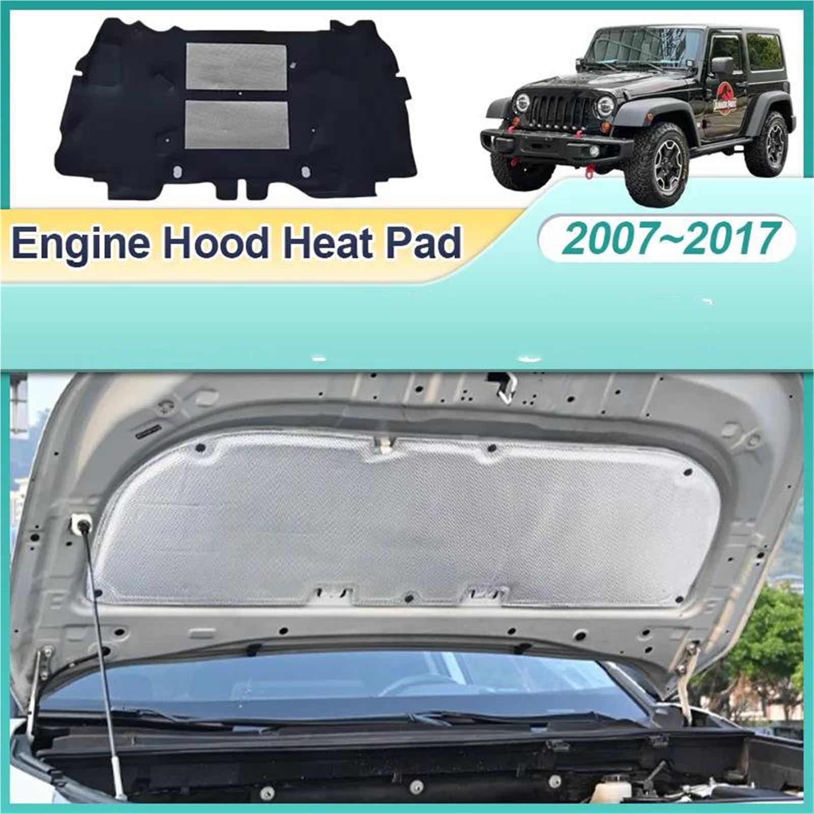 Coussin d'isolation Housse Insonorisée Pour Capot Avant De Voiture Coussin D'isolation Thermique Moteur Accessoires Auto Pour Jeep Pour Wrangler JK 2007-2017 Auto Tapis D'isolation Acoustique(Style C)