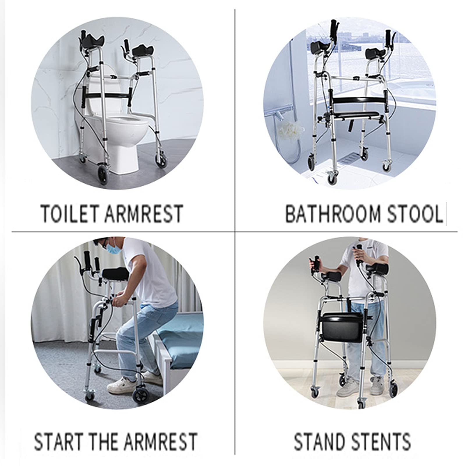 HMTE Andador de antebrazo Andador para Ancianos Aleación de Aluminio Ligero y Plegable Altura Ajustable con Freno de Mano y Asiento Uso en Interiores y Exteriores