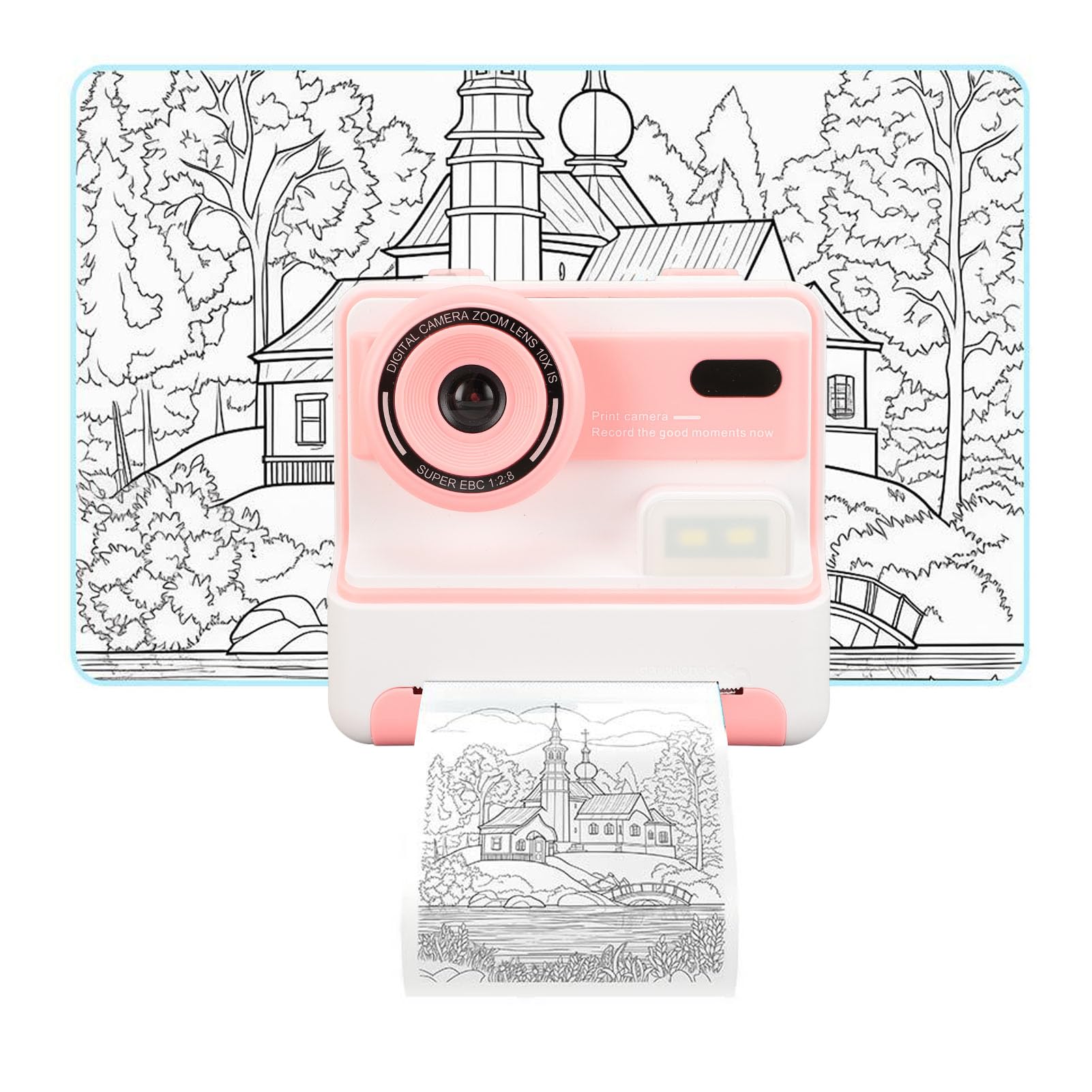 Fotocamera a Stampa Istantanea, Regali di Compleanno di Natale per Ragazze e Ragazzi, HD 1080P 48MP Schermo da 2,4 Pollici Zoom 16X Flash Videocamere Digitali per Bambini (PINK)