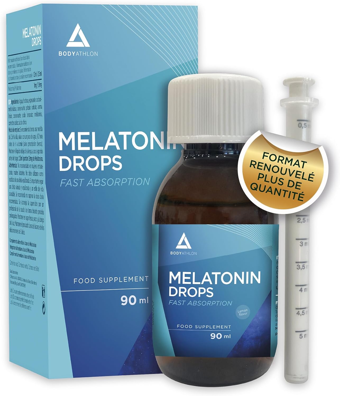 Melatonine Strong Liquid 1.9mg- 90ml for 36 Nights – Prevents Insomnia – Fast and Long-Lasting Sleep – Deep Sleep – Jet Lag- Easy Dosage – Bodyathlon