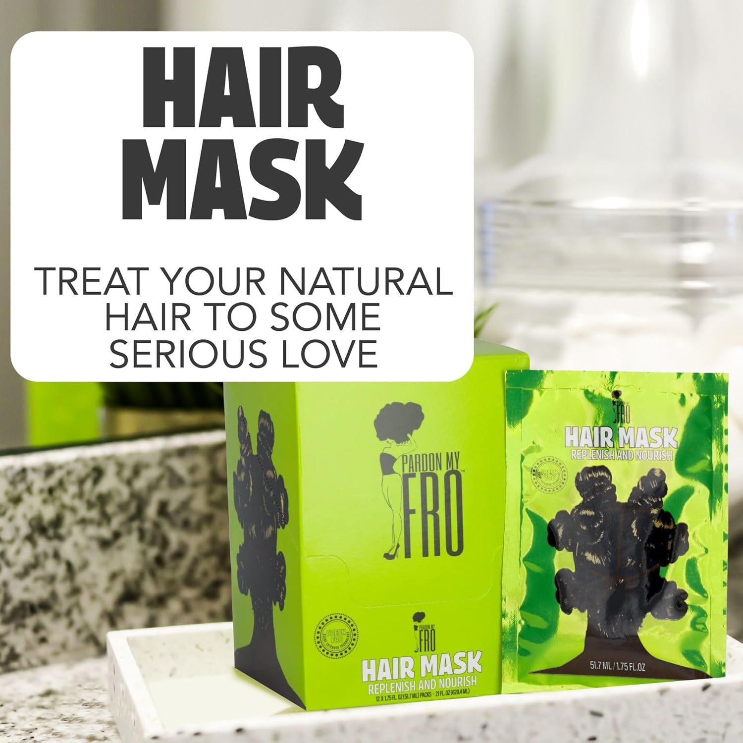 Pardon My Fro Hair Mask - Argan Oil & Jojoba Oil for Curly, Coily, Wavy Hair - Deep Conditioning, Hydration, Frizz Control, Nourishing & Repairing for Dry, Damaged Hair - Smoothing - 12 Pack x 1.75 oz