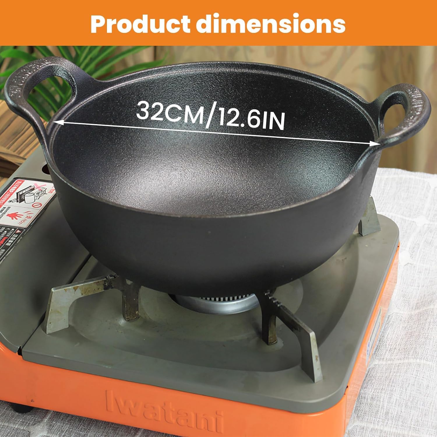 TeamSky Wok Wok wok antiadherente de hierro fundido con tapa, sartén con parte inferior plana, utensilios de cocina tradicionales pequeños y resistentes sin revestimiento con asas integrales dobles