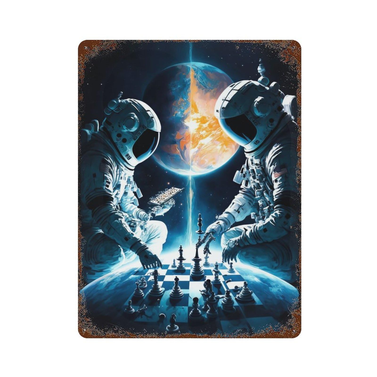 Garage Style Chess Universe Rustic Tin Plaque 15.7"x11.8", Classic Wall Plaque for Bar And Workshop