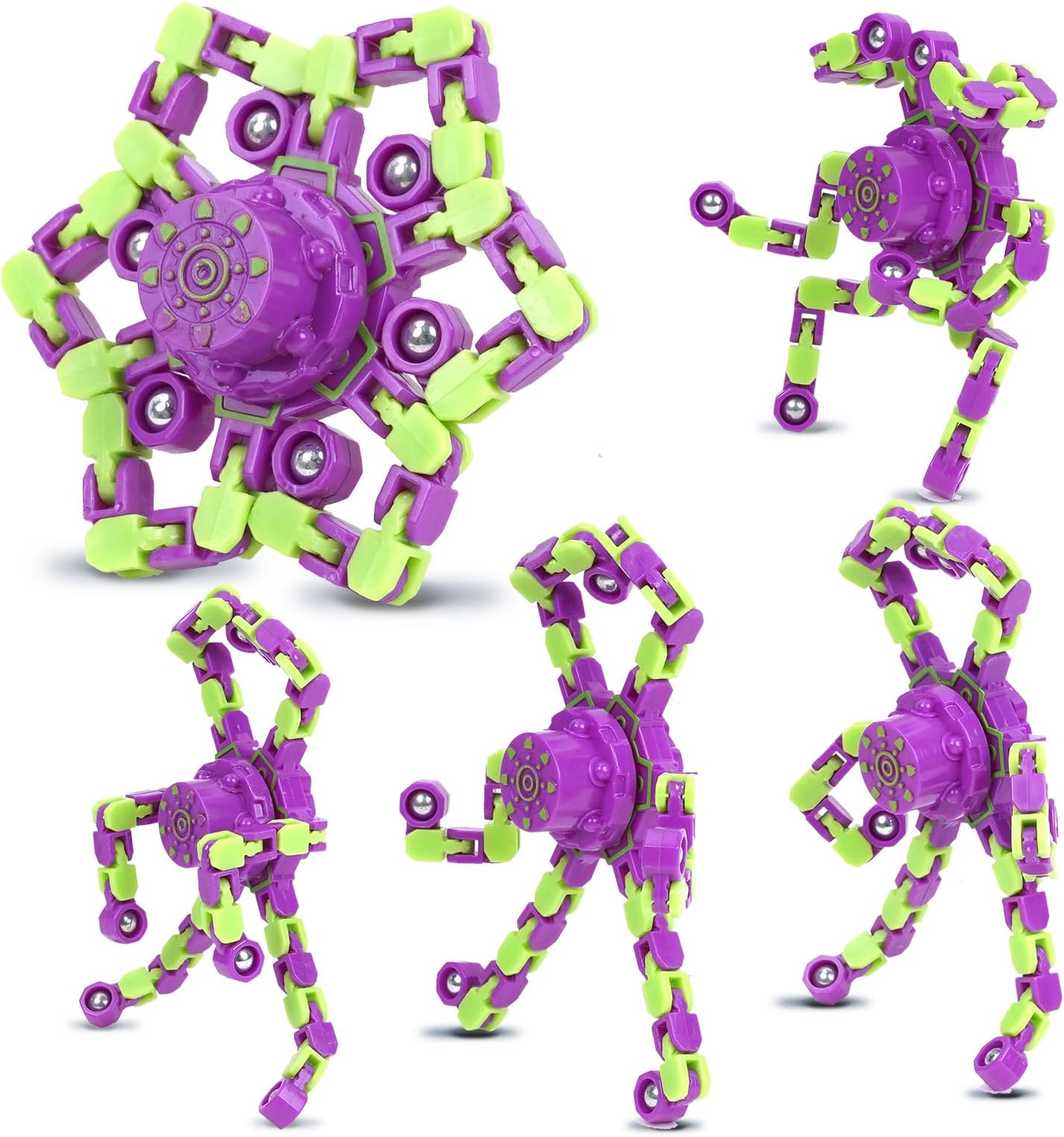 4 Pcs Fidget Toys Bulk Transformable Fidget Spinner for Kids and Adults, Stress Relief Sensory Toy Robot Spinner Toy for Valentines Day Gifts Easter Basket Stuffers (PurpleGreen)