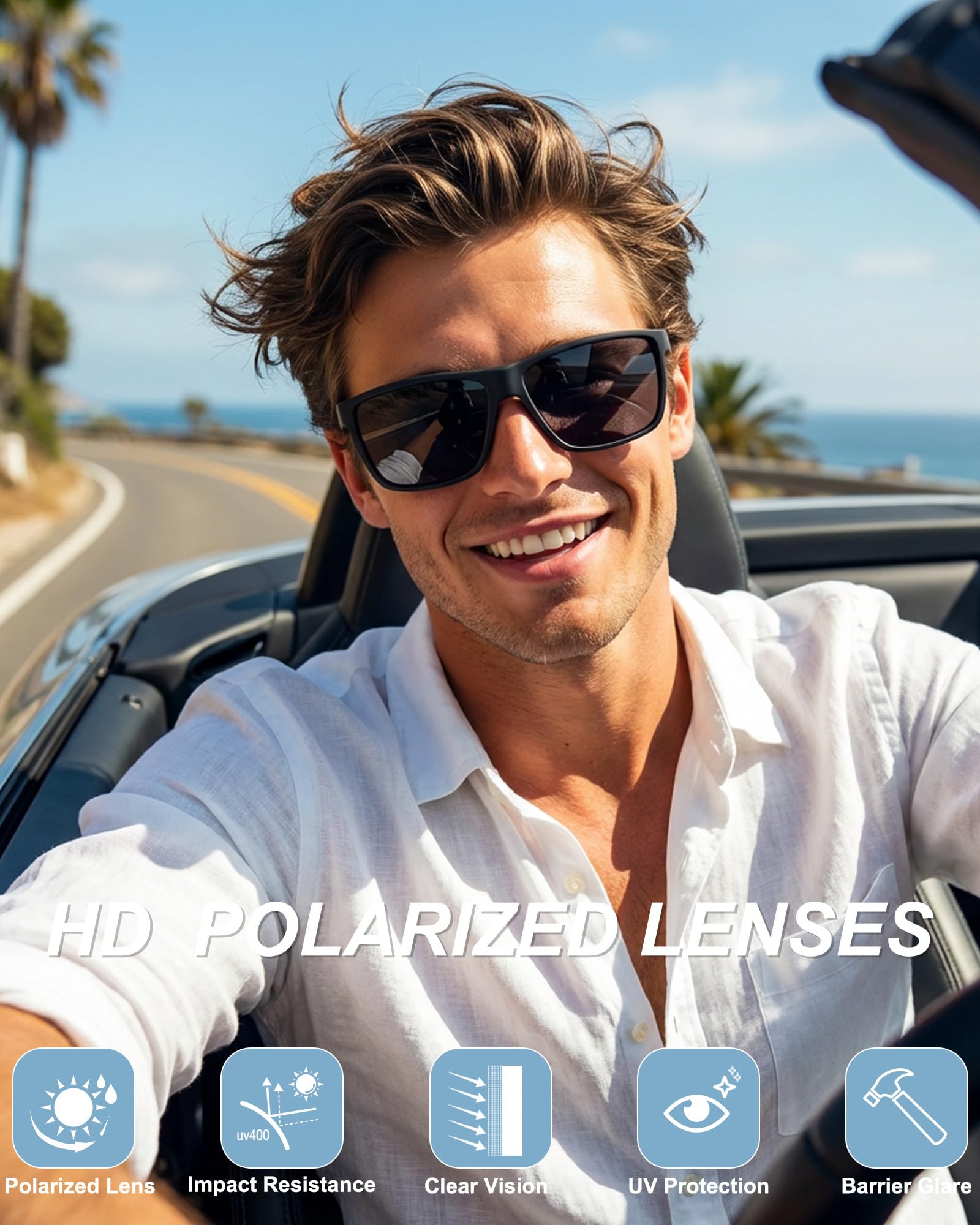 OULAIQI Occhiali da sole sportivi polarizzati per uomo e donna, UV400 TR90, montatura ultra leggera, per guida, pesca, golf