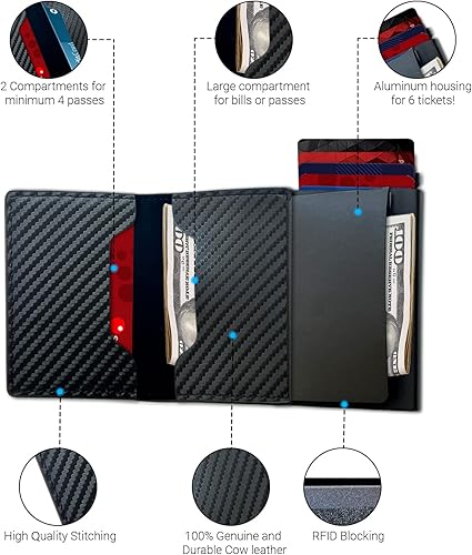 Miniatura 2 de Cartera delgada con bloqueo RFID, cartera de cuero con bloqueo RFID, billetera desplegable automática, billetera triple de aluminio, cartera para