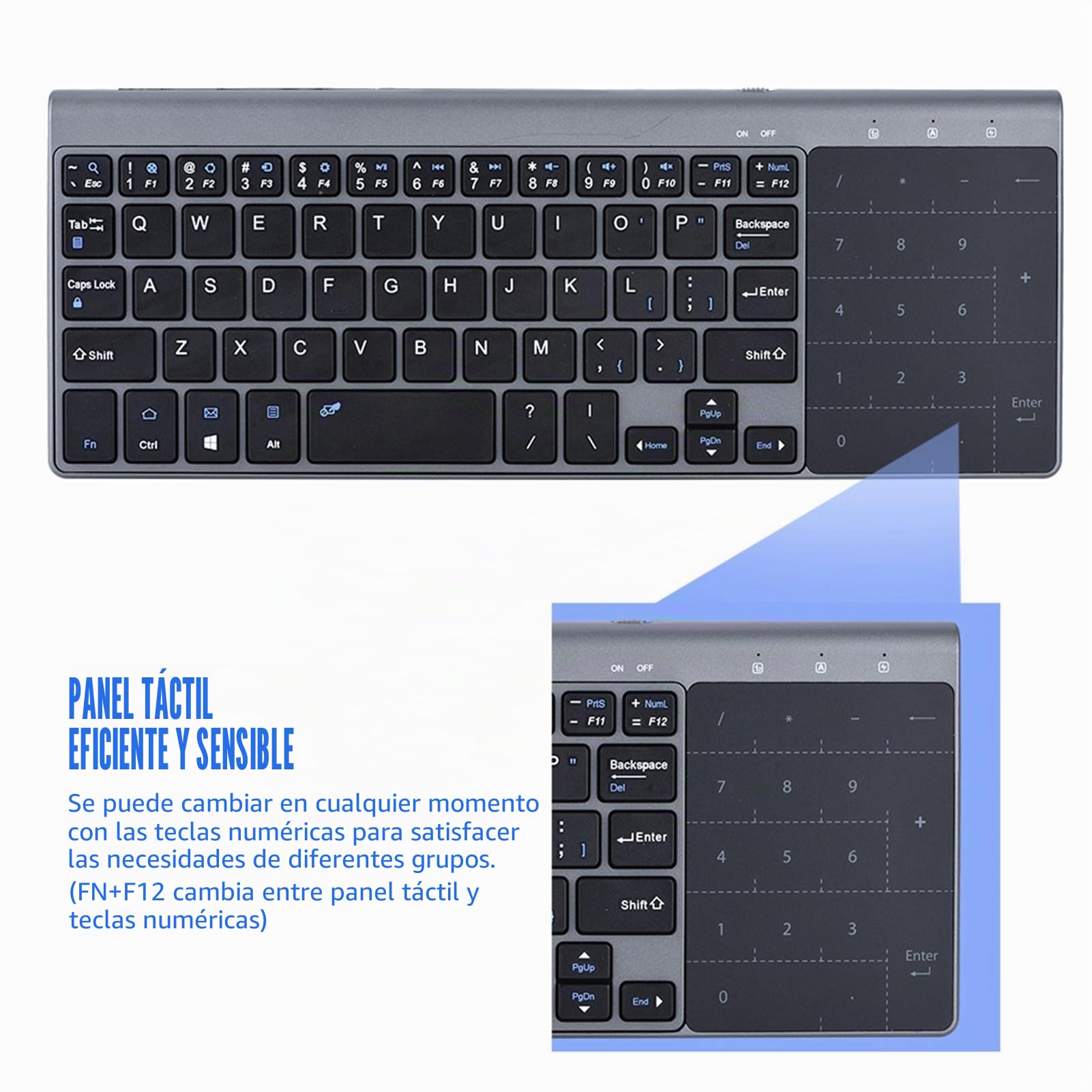 Teclado inalámbrico de 2.4GHz, Teclado inalámbrico portátil con Almohadilla táctil Sensible Compatible con/Android/iOS