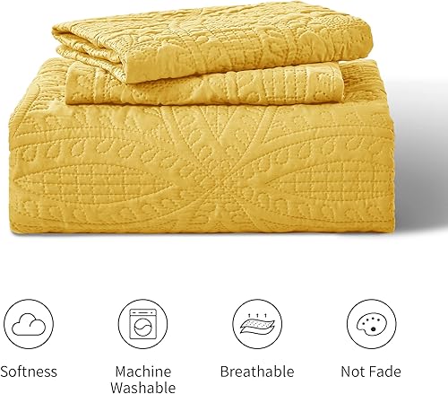 Miniatura 7 de Love's cabin Juego de edredón de tamaño King, colcha amarilla, colcha de verano suave de microfibra ligera, colcha de estilo moderno con patrón de