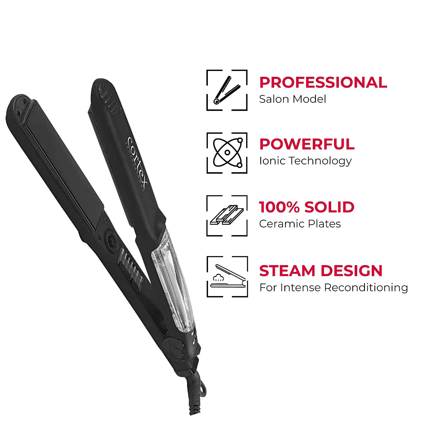 Amazon.com: Cortex Professional Plancha de pelo de vapor Plancha plana para  cabello de 1.4 in de cerámica Premium Argan Infusion Steamliner - Planchas  de alisado de doble voltaje con paquete de recarga