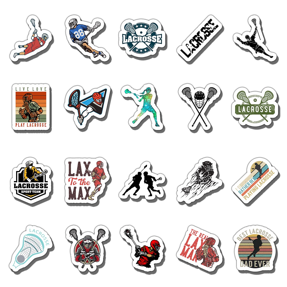 GOLEEX 20 Pack Pcs Waterproof Vinyl Lacrosse Stickers Items for Men Adults Teens Kids Scrapbooking Planners Laptop Helmet Cars Bottles Sports Team
