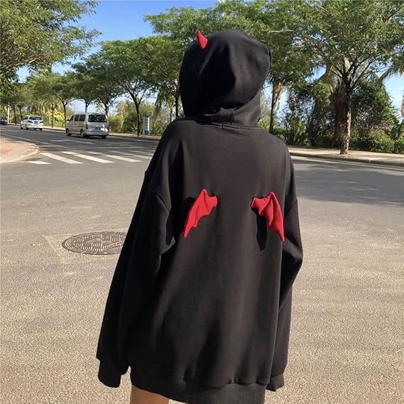Amazon.com: Sudadera casual con capucha y manga larga con diseño de alas  rojas del diablo de las mujeres : Ropa, Zapatos y Joyería