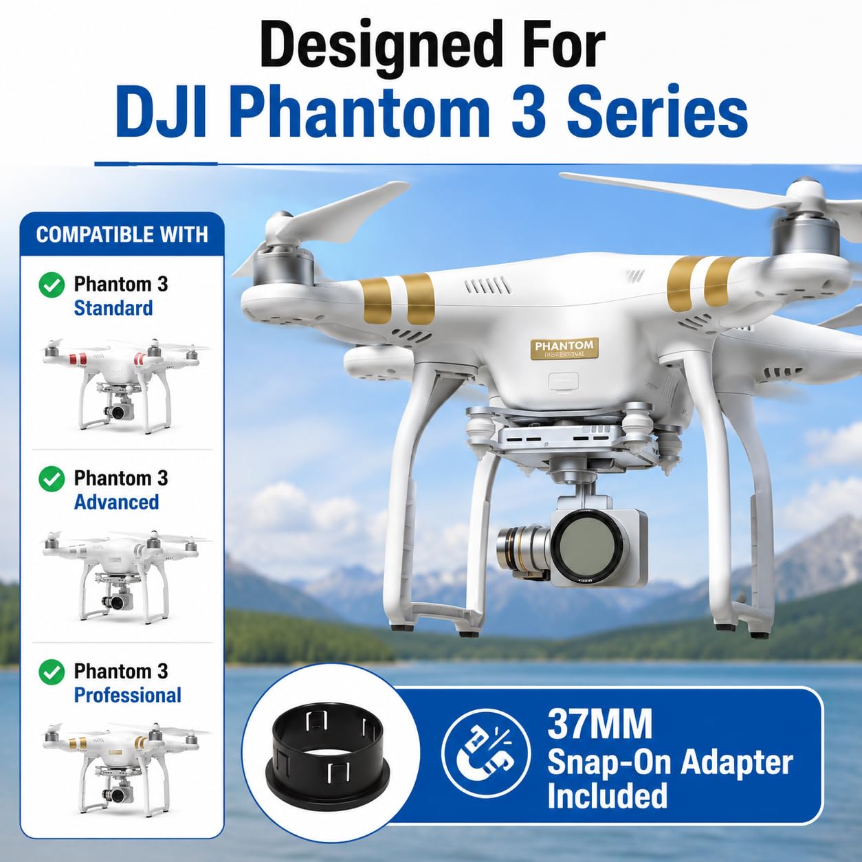 Amazon.com : 37MM Filter Kit for DJI Phantom 3 Series Drones. Kit