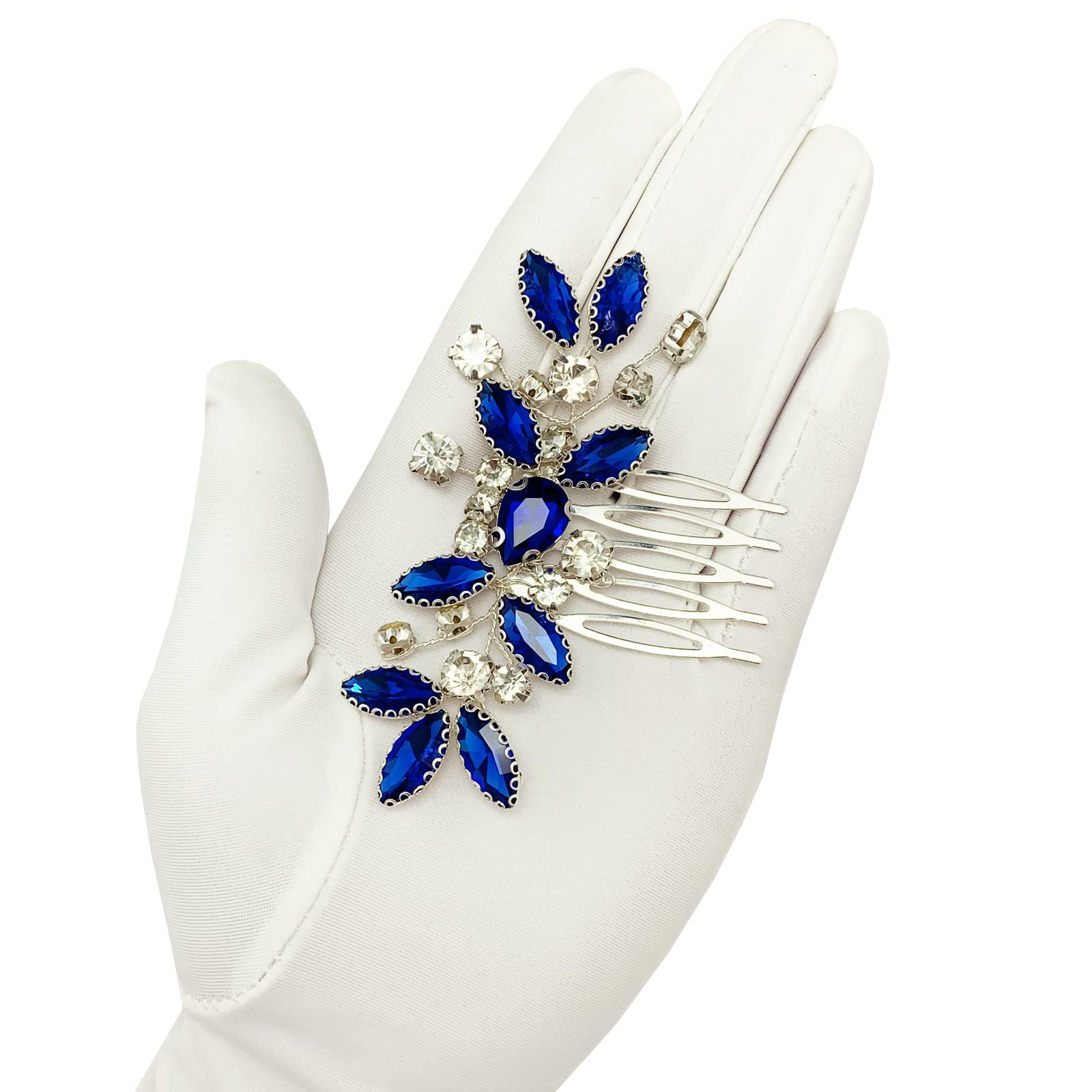 Pettine per capelli da sposa in cristallo, accessorio per capelli da sposa, per feste, balli, per donne e ragazze (blu reale)
