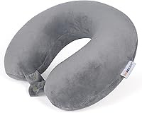 SAIREIDER Memory Foam Travel Neck Pillow for Airplane Sleep - 360° Support, Washable Velour Cover, Grey