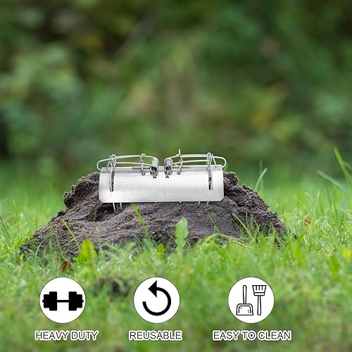 Miniatura 3 de Trampa para topos de metal medio redondo, reutilizable, para ardillas, para suelo, resistente, táctica, para ratones y ratones, para césped al aire