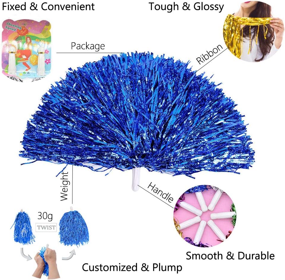 Qpower 24PCS Cheerleading Poms Squad Spirited Fun Cheering Metallic Foil Plastic Pom with Baton Handle for Dance Party Football Club Decoration Silver : Sports & Outdoors