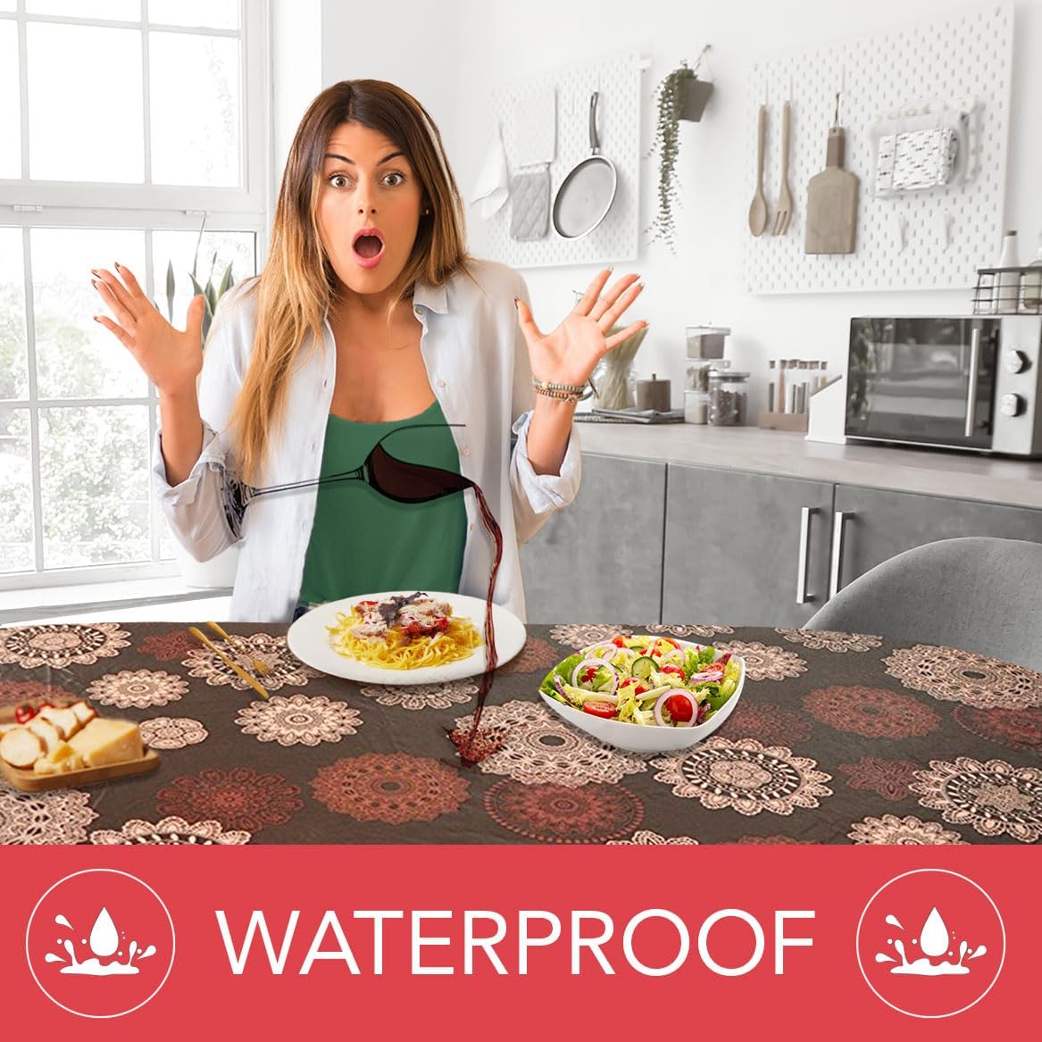 LAMINET Elastic Fitted Table Cover - Medallion - Oblong/Oval - Fits Tables up to 48 x 68”