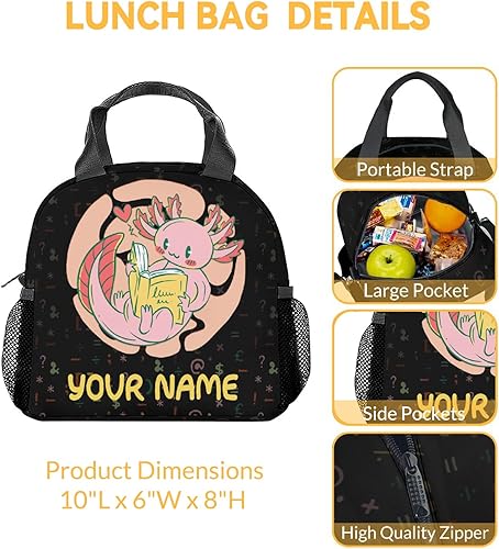 Miniatura 3 de Axolotl - Lonchera reutilizable personalizada, bolsas de almuerzo con aislamiento medio con correa para el hombro, lonchera Kawaii para mujeres,