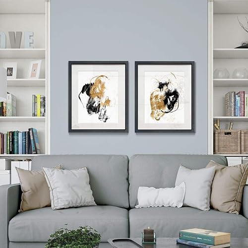 Miniatura 5 de Renditions Gallery Black & Gold Splash - Juego de 2 obras de arte enmarcadas, espiral, líneas, abstracto moderno, arte contemporáneo, marco negro