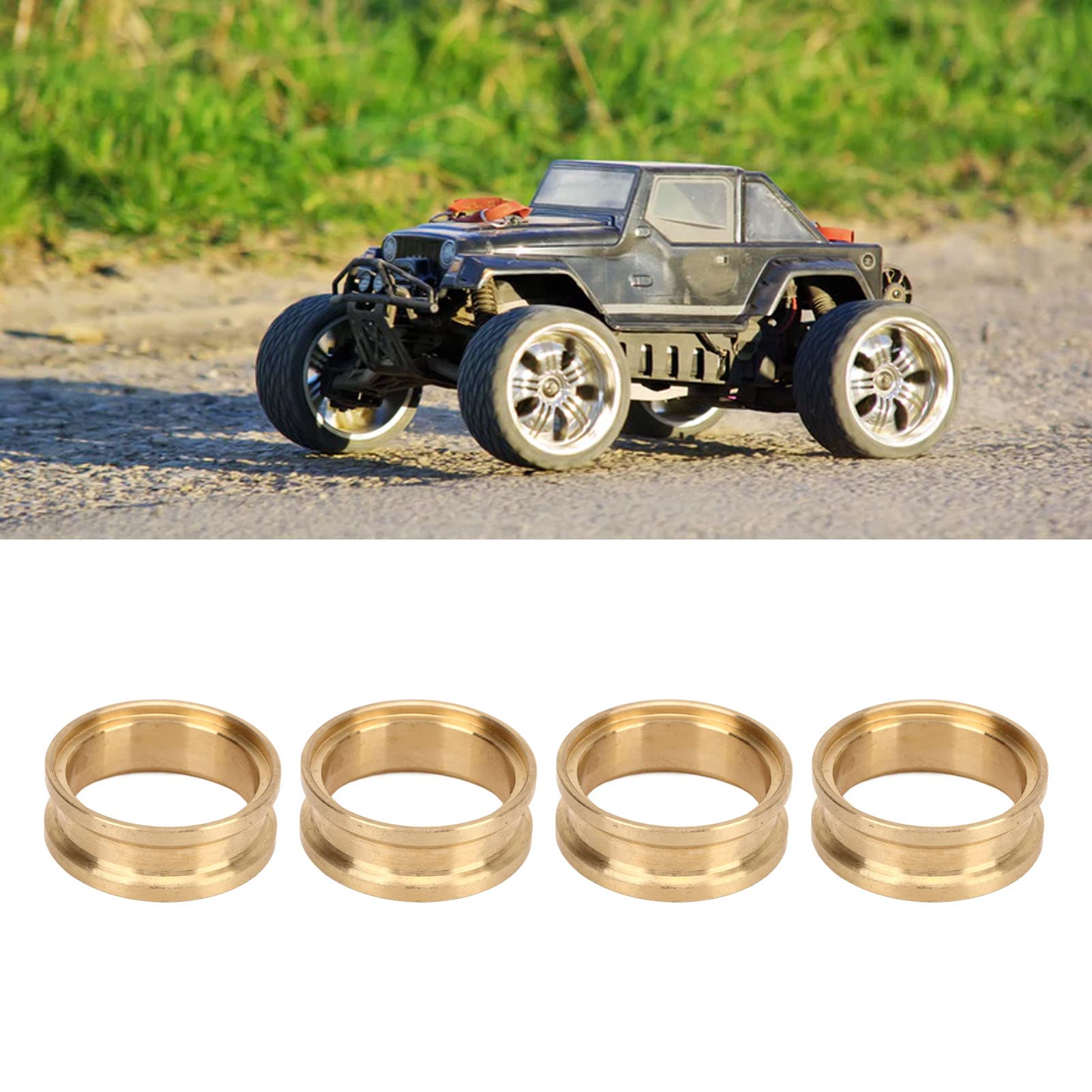4PCS RC Anillo interno de bloqueo de cuentas Anillo de abrazadera de rueda de latón Contrapeso de equilibrio para FMS FCX24 1/24 RC Crawler Durable a prueba de herrumbre Oro 42,5