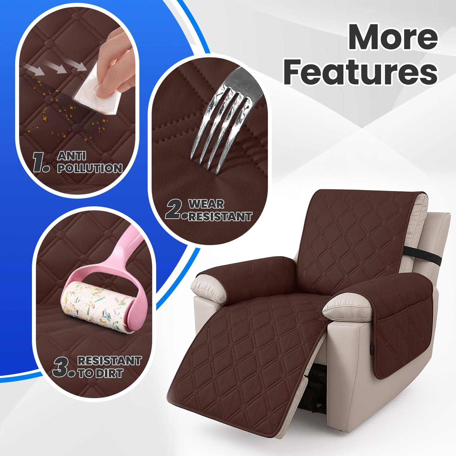 Ystyle Copripoltrona 1 Posto Relax Reclinabile, 100% Impermeabile Copri Poltrona con Braccioli, Copripoltrone con Fascia Elastica, Copridivano Reclinabile, caffè