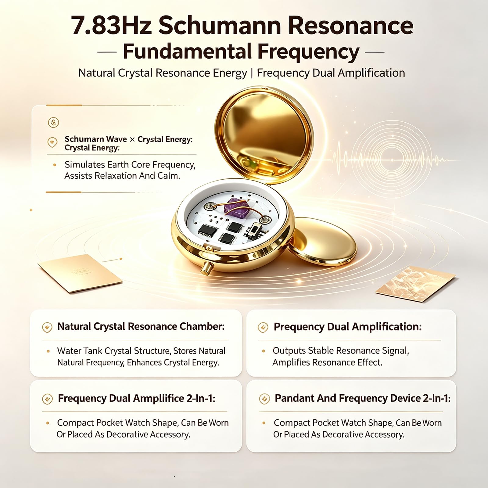 7,83 Hz Schumann generator częstotliwości, oscylator wielofalowy, cewka Tesla, z kamieniem ametystowym, pleciony sznurek, zasilany bateriami, dla relaksu, poprawy snu, medytacji