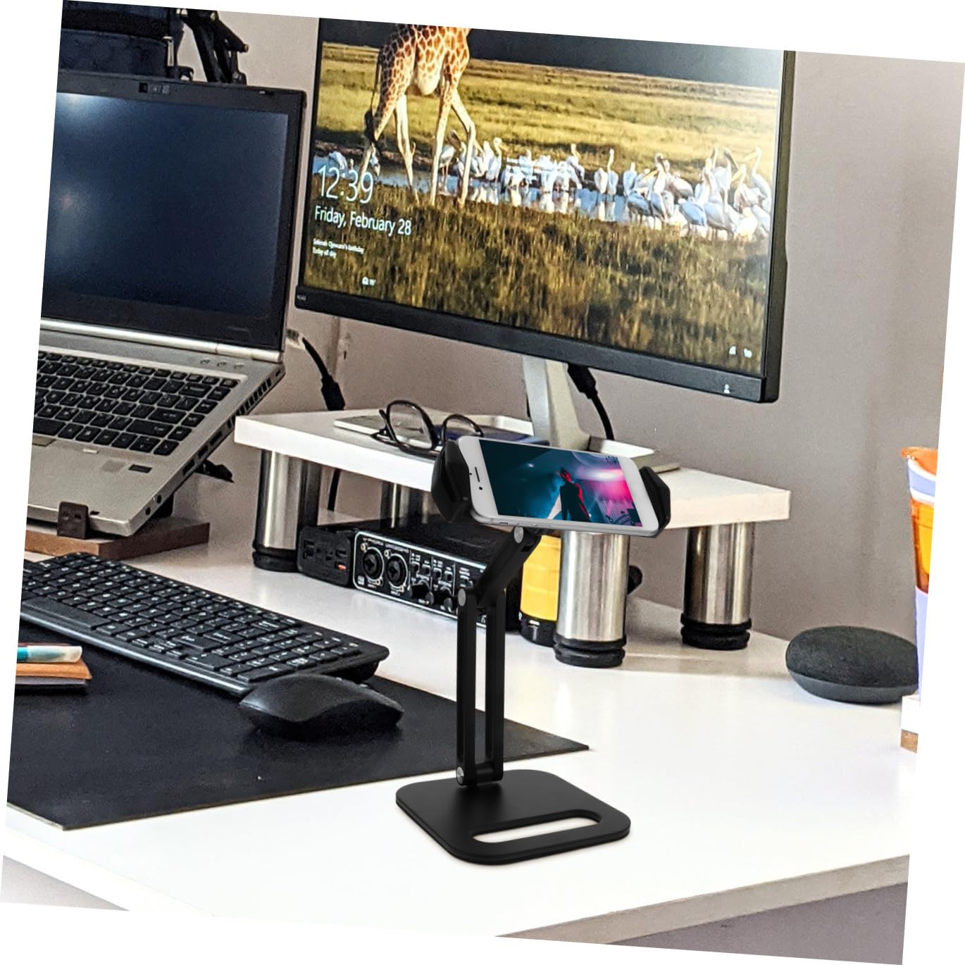 Angoily 1pezzi Supporto per Telefono da Scrivania Regolabile con Fissaggio Tablet Antiscivolo Stabile per Telefoni Cellulari Tablet