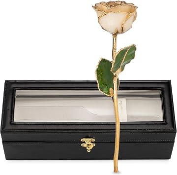 Forever Rose Hand-Dipped in 24K Gold, Diamond-Inspired April Birthstone with Sparkles, Real Rose in Leather Case with LED Light Perfect Ready to Gift for April Birthday or Any Occasion