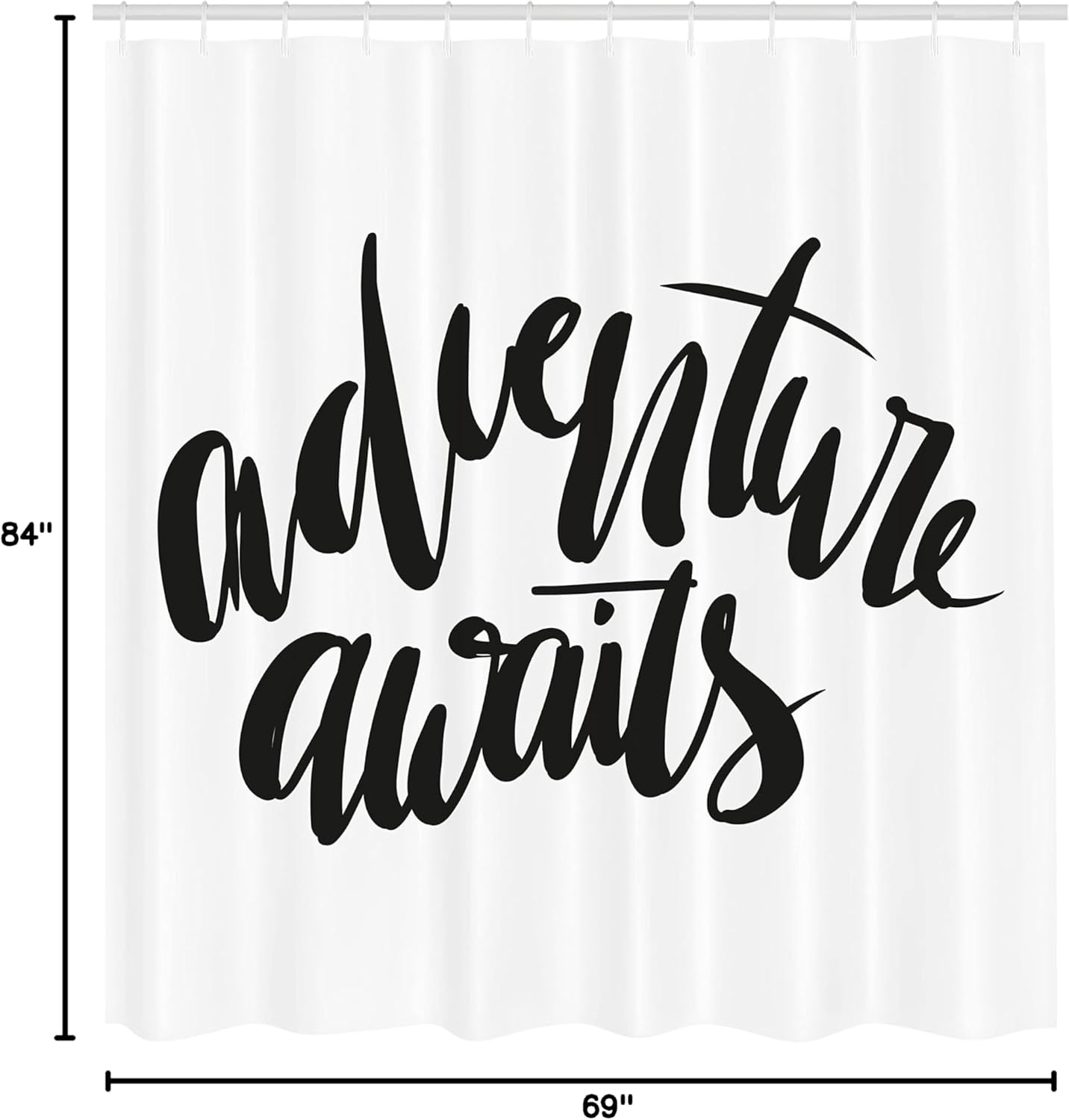 Ambesonne Saying Shower Curtain, Monochromatic Graphic of Cursive Hand Written Text on Plain Background, Cloth Fabric Bathroom Decor Set with Hooks, 69" W x 84" L, Charcoal Grey and White