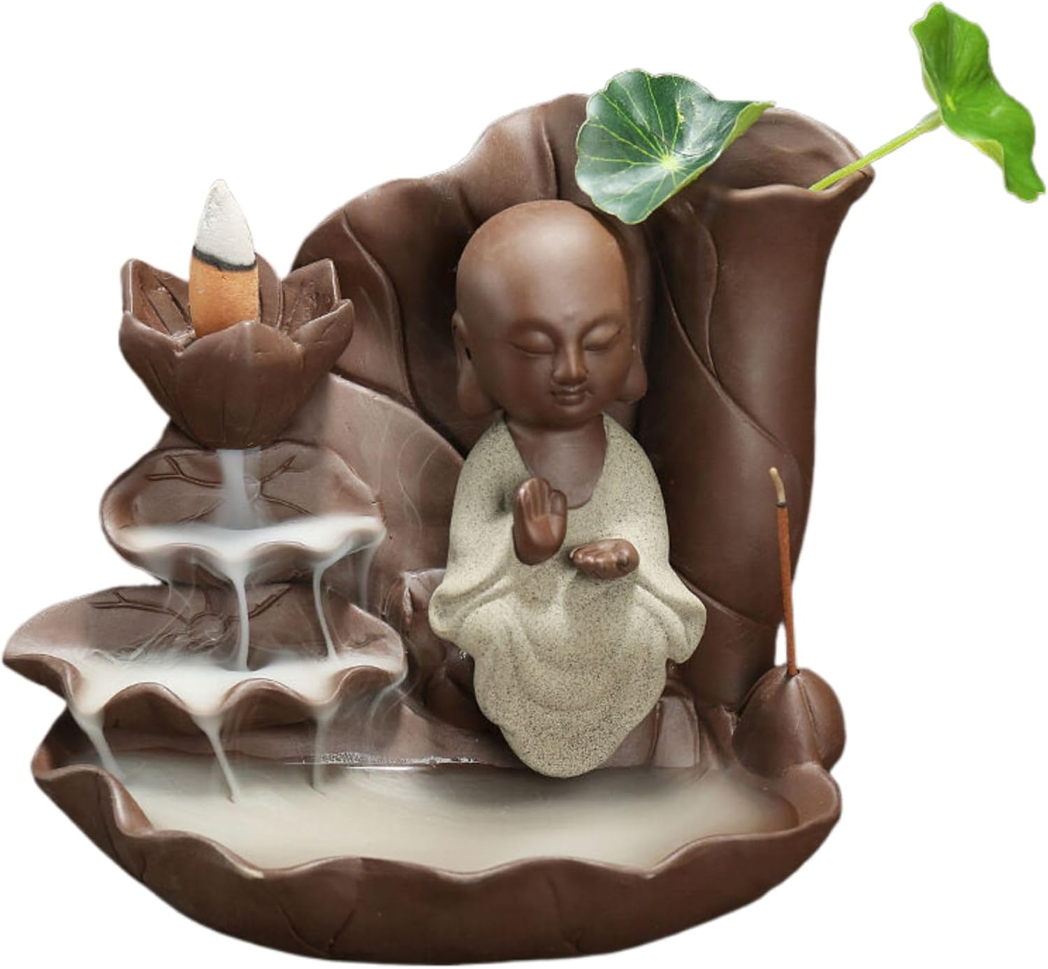 西方三圣倒流香炉 Incense Holder,紫砂家居摆件 荷叶莲花如来倒流香炉 Incense Holder,-12571