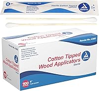 Dynarex 6-Inch Sterile Cotton Tipped Applicators Wooden Swabs for Wound Care, Hygiene, Makeup, Cleaning - 200 Count Box