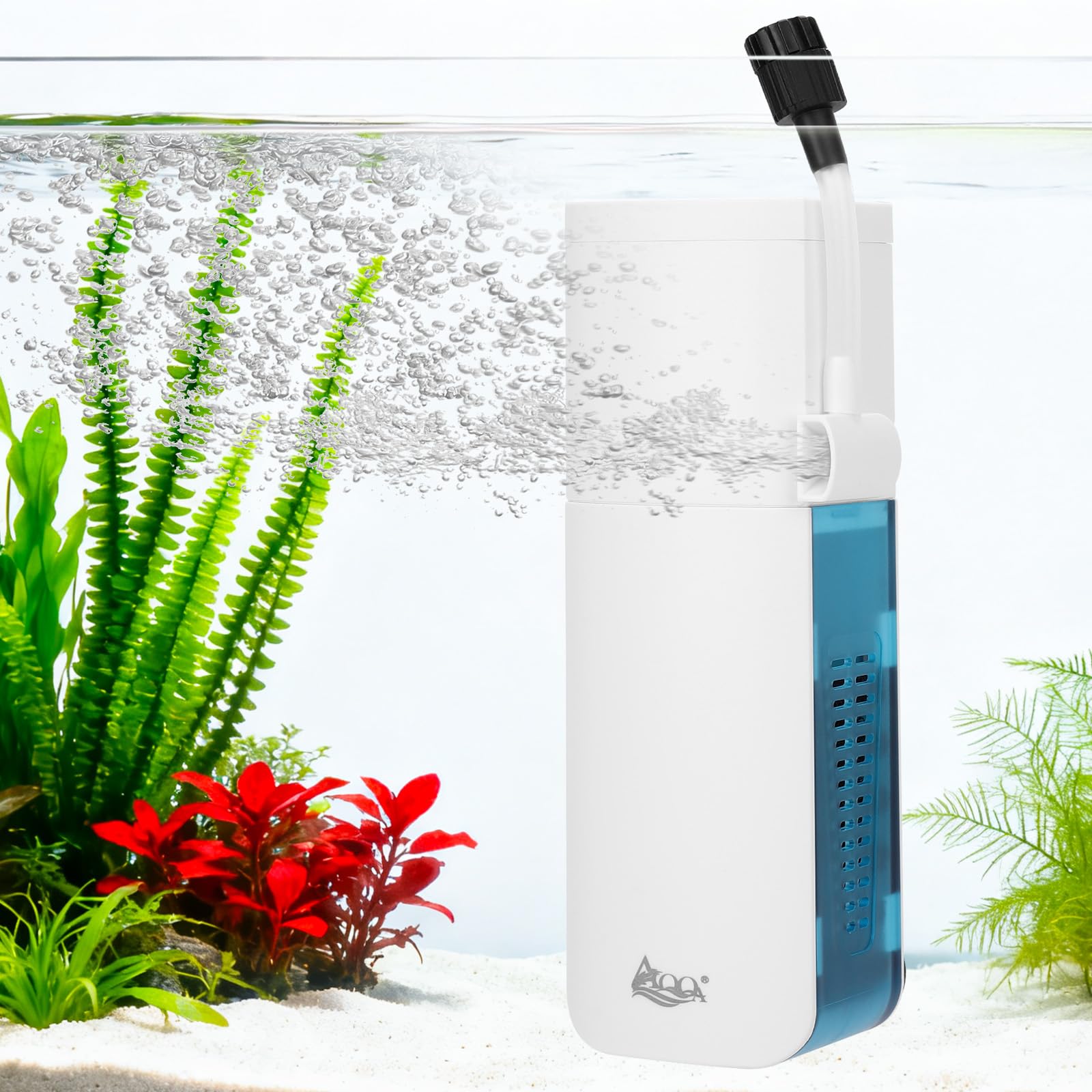 AQQA Filtro interno per acquario, regolabile con pompa dell'acqua da 600 l/h, pompa filtro per acquario, filtro in spugna da 7 W, ossigeno, filtraggio, ciclo dell'acqua, per acquari da 75 a 150 l